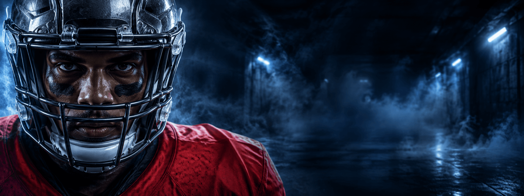 Football player in a helmet and red jersey